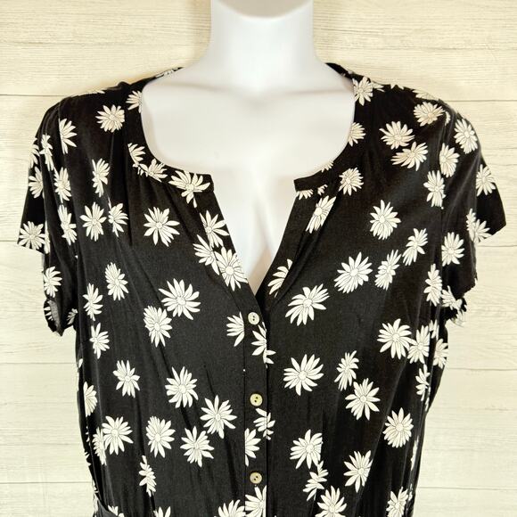 J. Jill XL black white floral babydoll midi dress whimsygoth cottage coquette - Picture 4 of 12